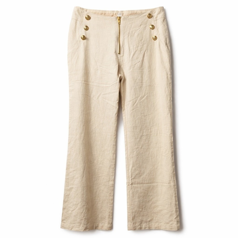 C'EST TOI Linen Blend Wide-Leg Trouser Pant Sz S Beige Coastal Nautical Resort